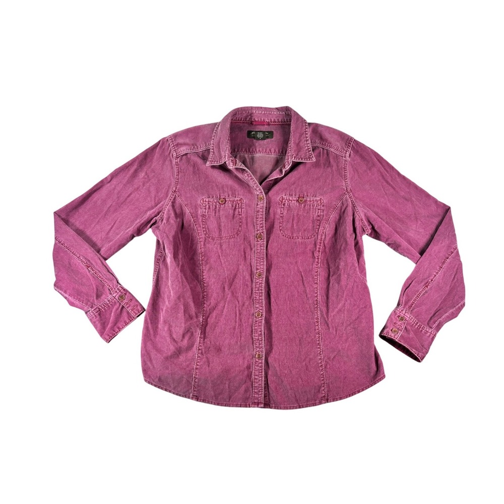 Eddie Bauer Womens Magenta Pink Corduroy Button Down Shirt Size L Cotton